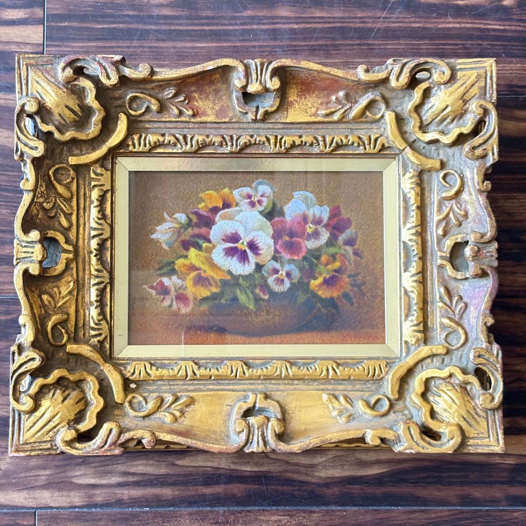 横田善夫「パンジー」油彩 SM 額装 研燦会創立 新潟出身 油絵 油画 絵画