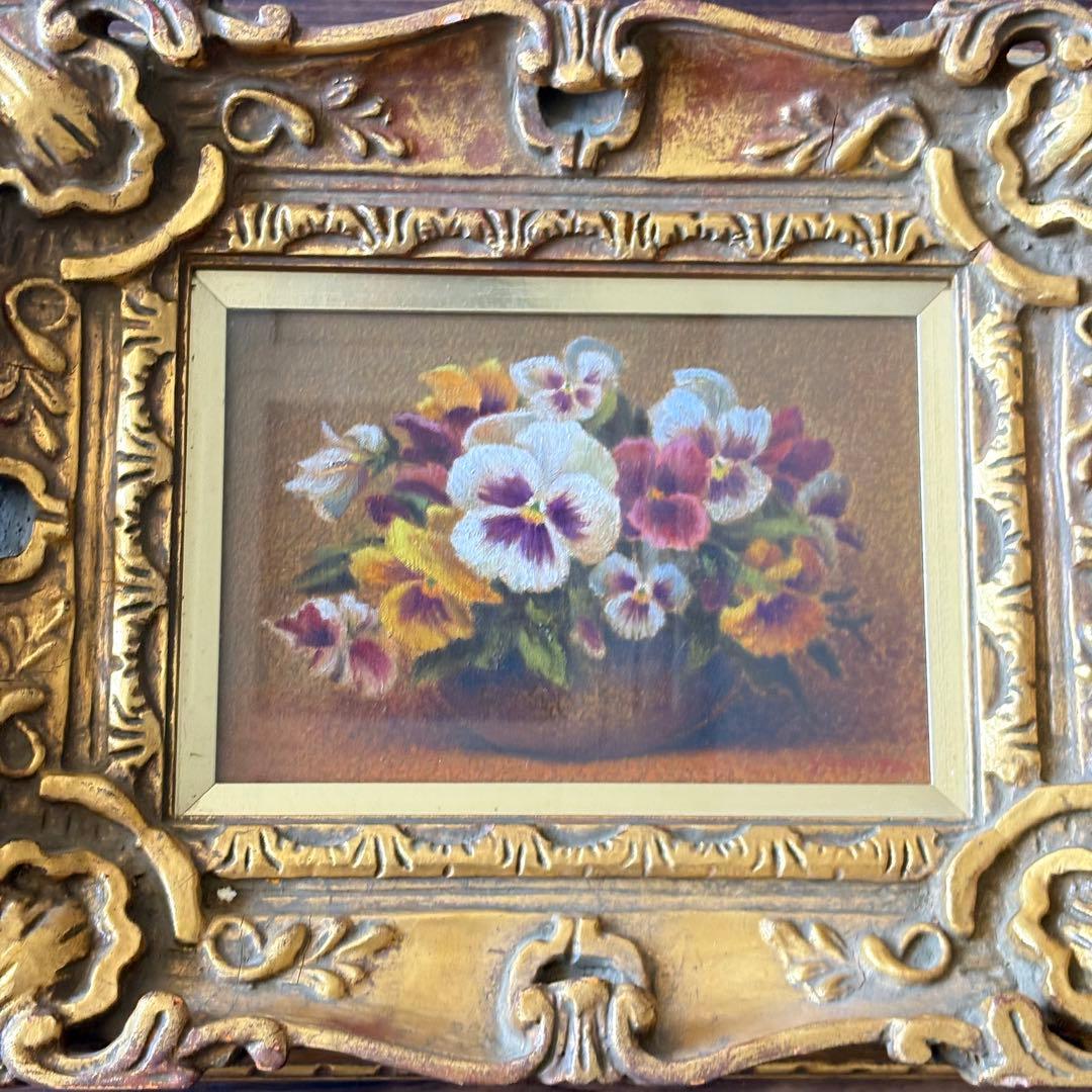 横田善夫「パンジー」油彩 SM 額装 研燦会創立 新潟出身 油絵 油画 絵画