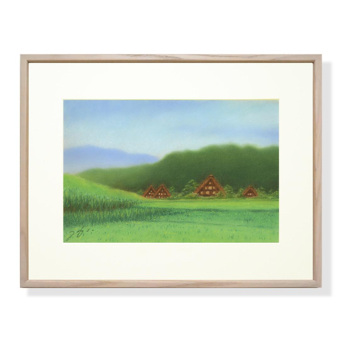 パステル画（原画）白川郷。