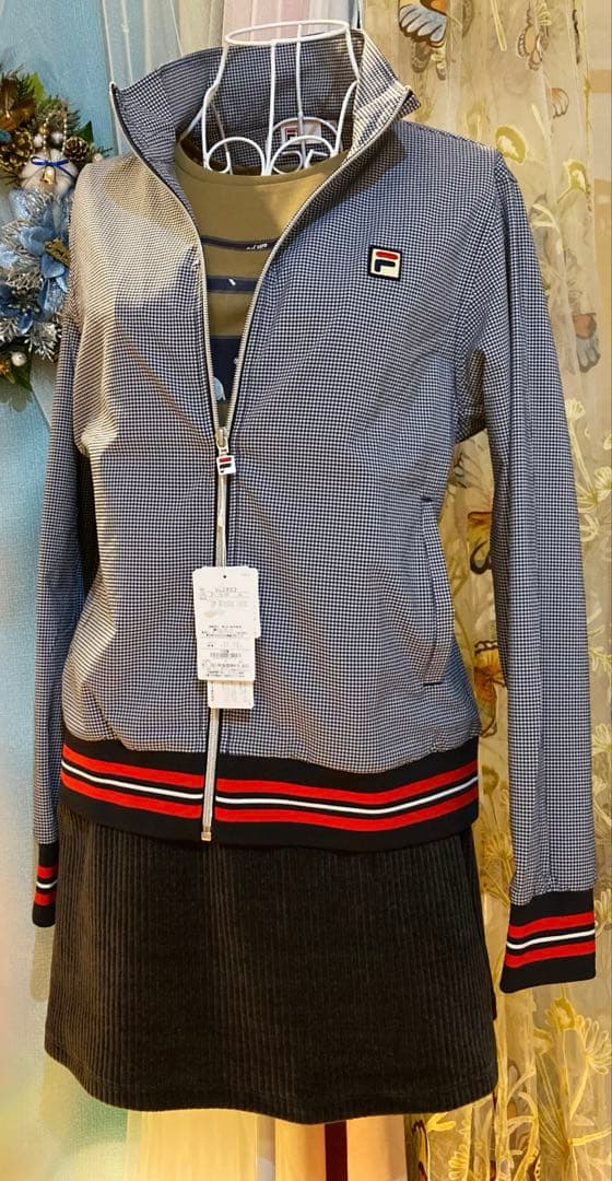 No.132 FILA ギンガムチェックトラックジャケット☆XL☆White☆