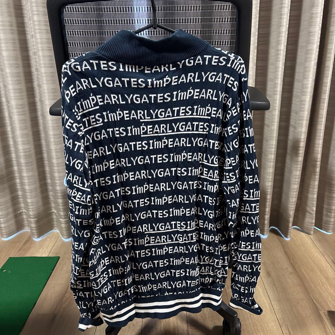 パーリーゲイツ ネイビー ロゴプリント ジップアップセーター