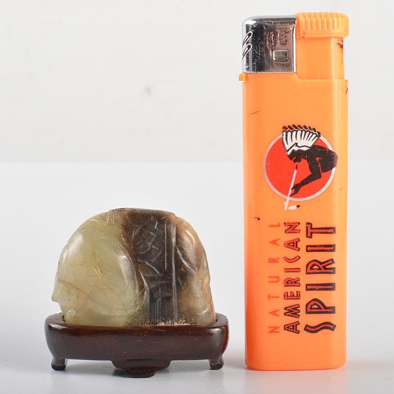 中国　玉石彫刻　象刻　置物　唐木台付　M　R7080