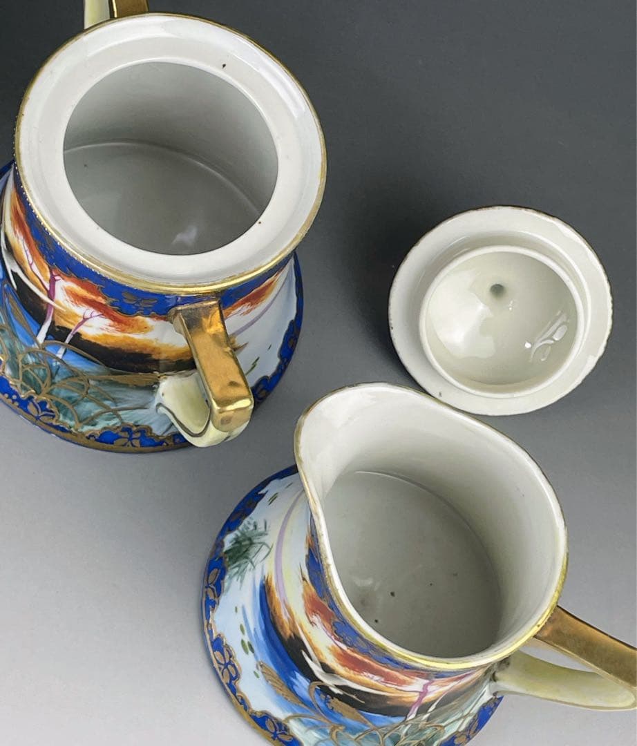 オールドニッポン カモメ 風景図 シュガーボウル クリーマー アールヌーボー