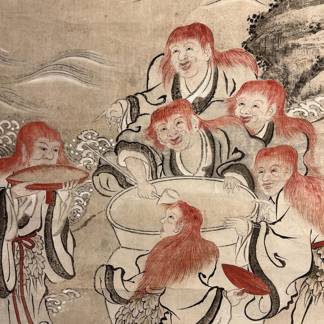 小栗宗丹 猩々酒汲之図 室町時代 幕府御用絵師 日本画 模写 Q-454