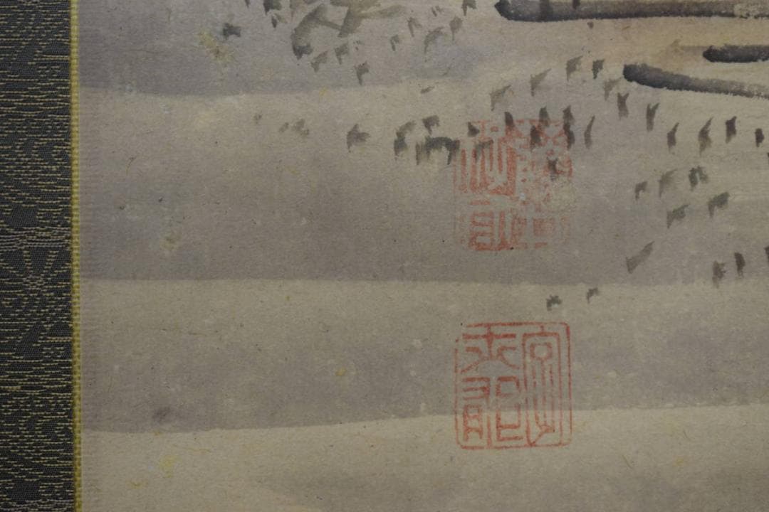 真作/藤井松林/内海風景遠望図/山水帆船図/桐極箱付/布袋屋掛軸HI-393