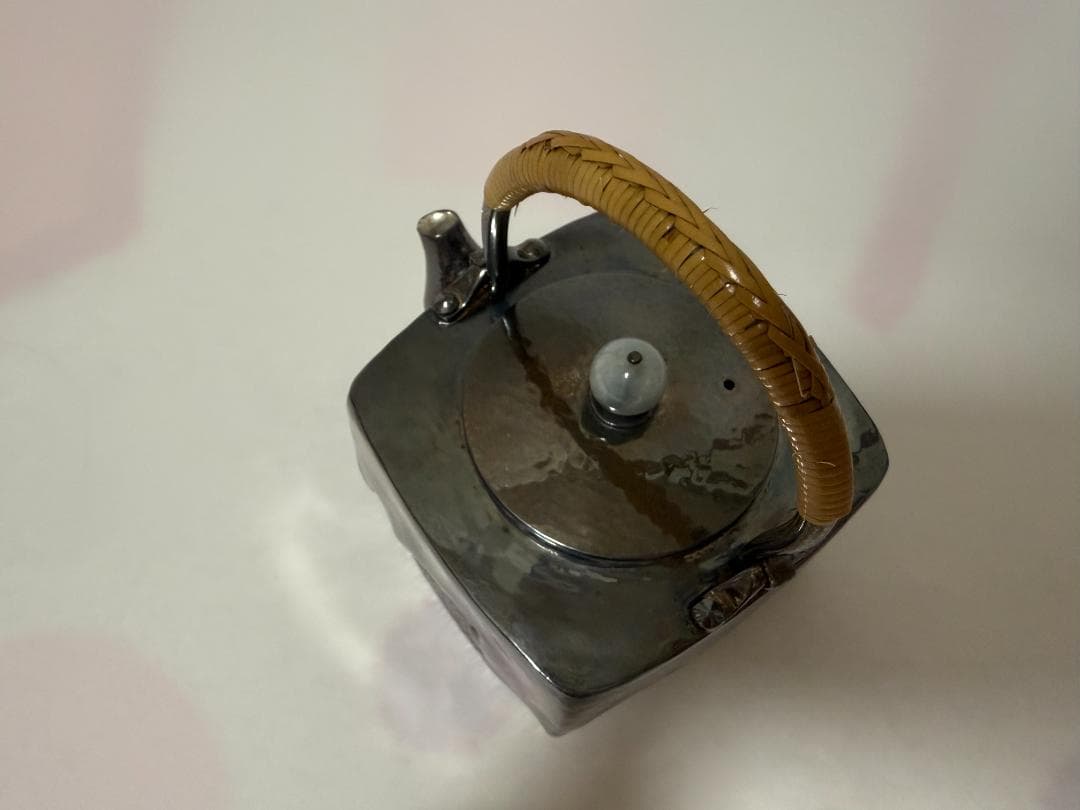 純銀製 四方湯沸 玉摘 銀瓶 煎茶道具