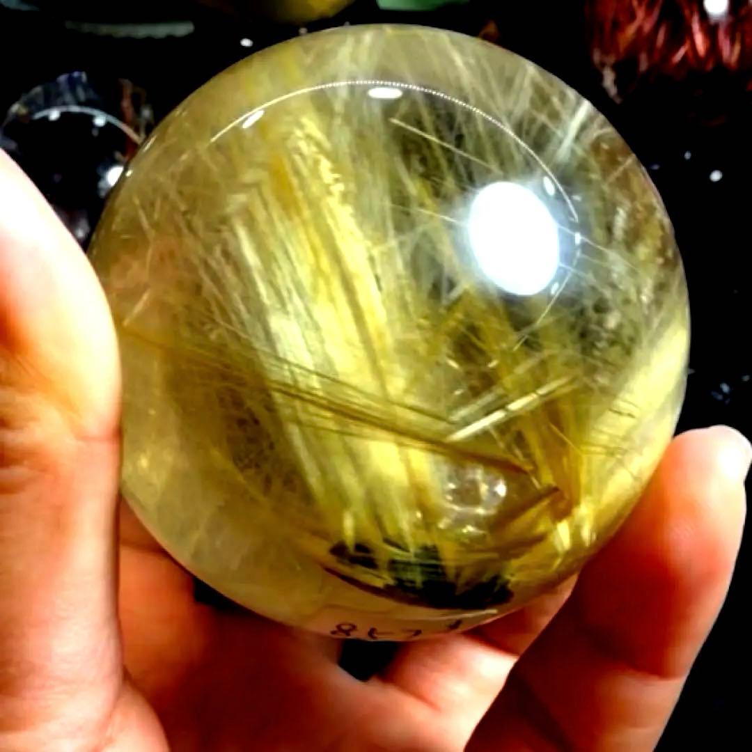 超絶綺麗✨55mm ゴールドタイチンルチルクォーツ　丸玉　スフィア　金針水晶