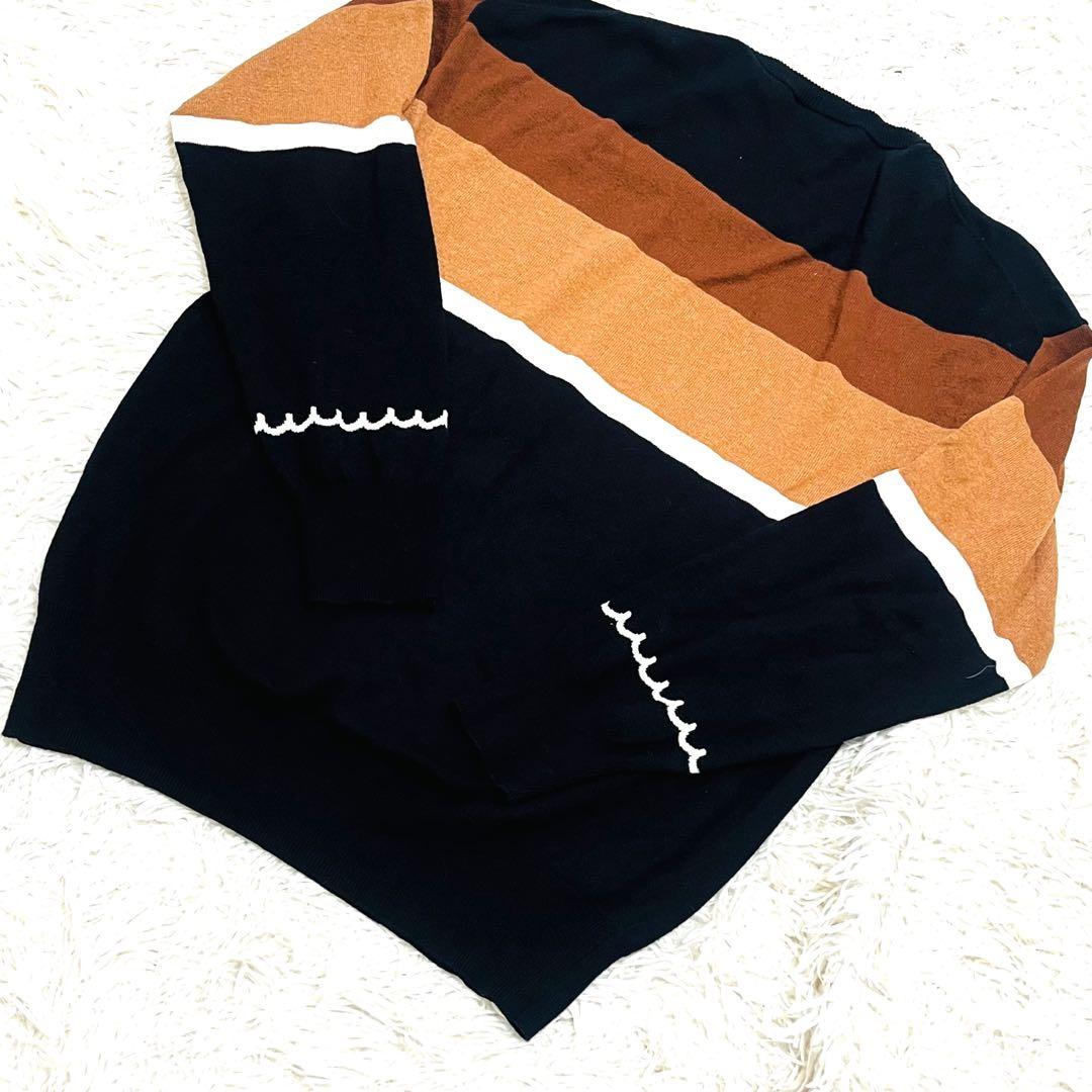 【完売品】ムータマリン　アクセントボーダー　クルーネックセーター　カシミヤ混