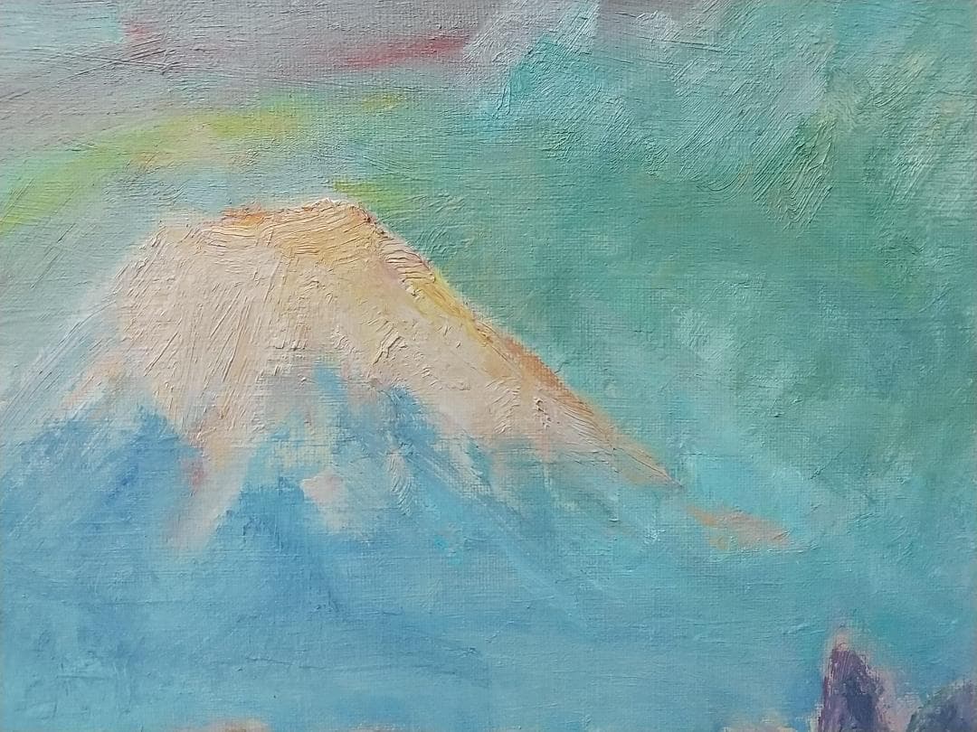 絵画「暁明」中伊豆 富士山 油絵 油彩画 真作 F4 風景画 アート