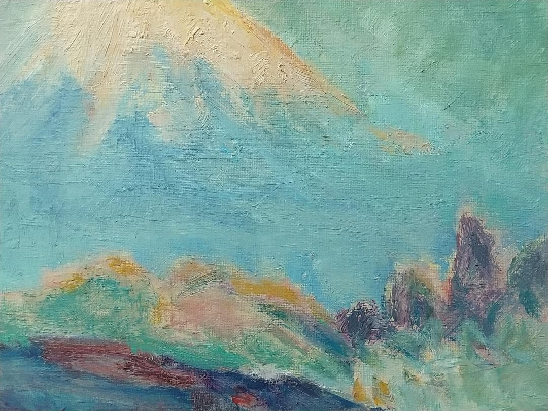 絵画「暁明」中伊豆 富士山 油絵 油彩画 真作 F4 風景画 アート