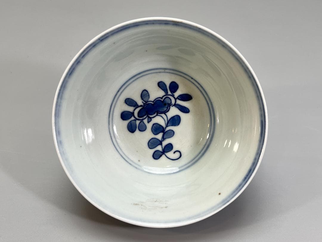 中国美術 明 青花纏枝 富貴佳器款 獅子紋碗 高 6cm 明