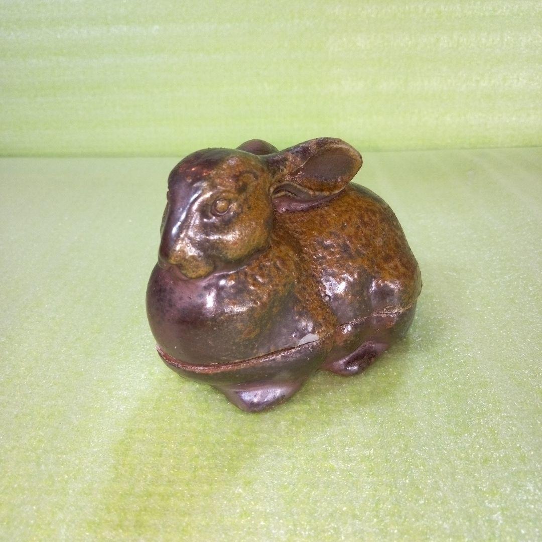 ウサギ型香合　アンティーク　レトロ　茶色　うさぎ　ラビット　リアル　陶器製？