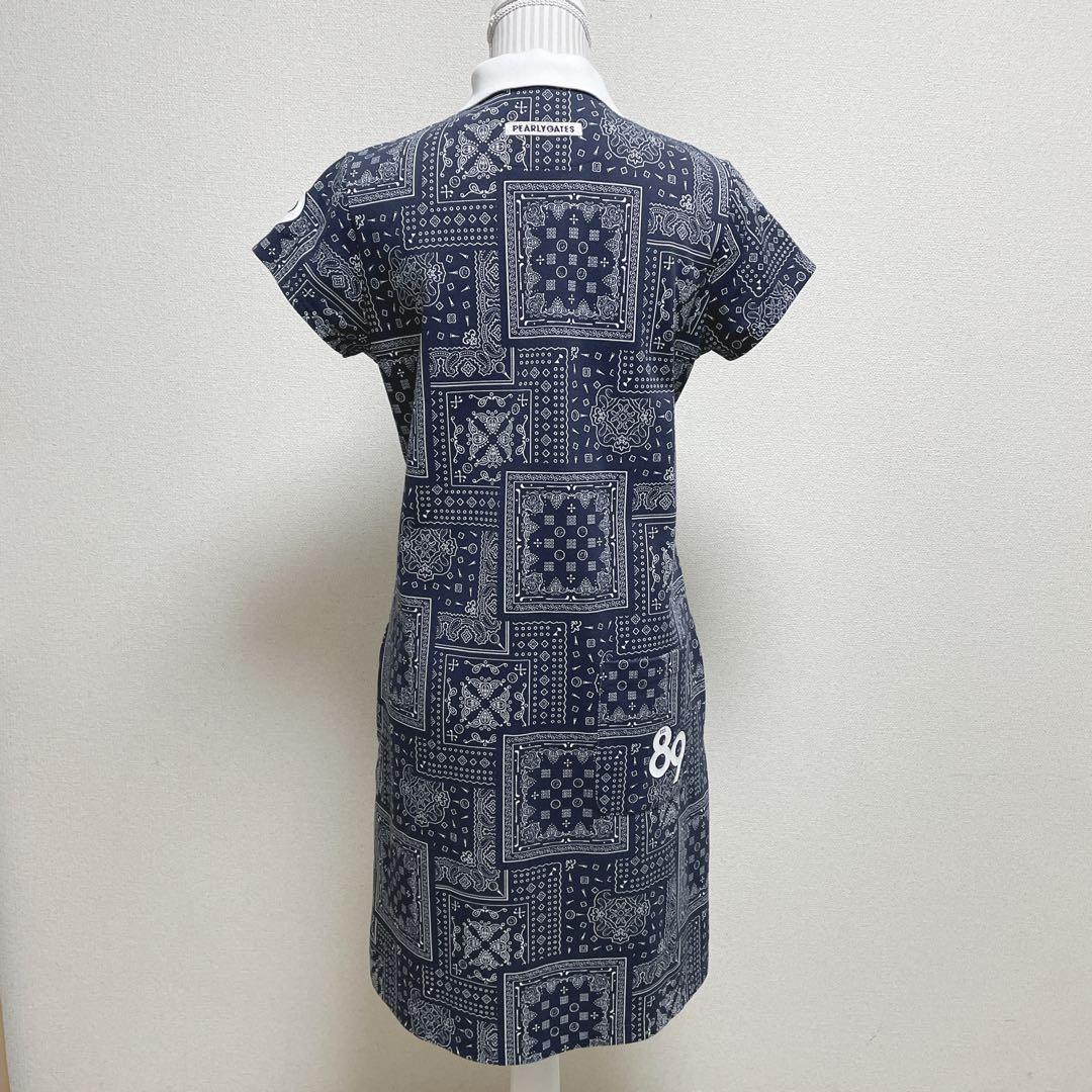 パーリーゲイツ ゴルフウェア　半袖ワンピース　総柄　カーペット柄　ロゴ刺繍
