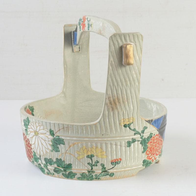 茶道具　陶斉作　色絵　花草文　手桶鉢　N　9817