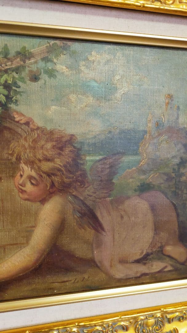 アンティーク油絵　 子供と杯の絵