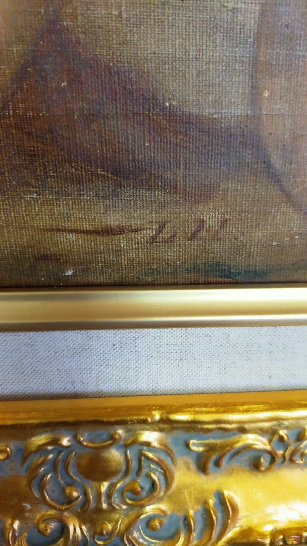 アンティーク油絵　 子供と杯の絵