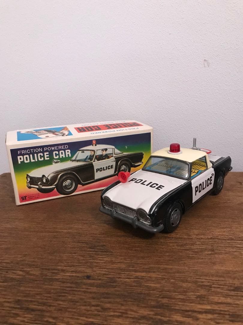 1970's 日本製 POLICE CAR 玩具 ブリキ パトカー 箱付き ST