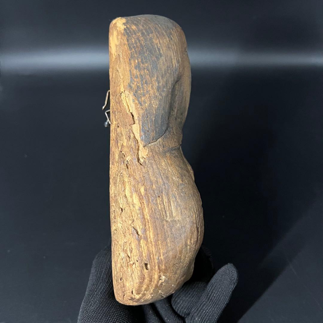 江戸時代 木彫 おかめ（阿亀）面 一木彫 民間信仰彫刻 古民藝美術品◎古美術庵々