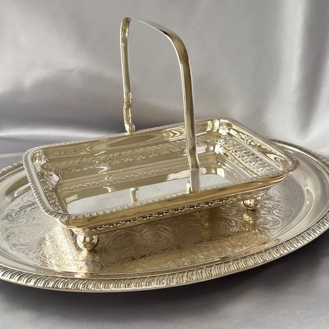 【英国】ピアスのバスケット / フルーツスタンド【シルバープレート】