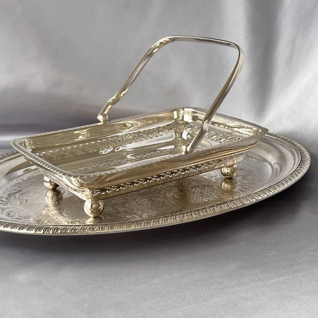 【英国】ピアスのバスケット / フルーツスタンド【シルバープレート】