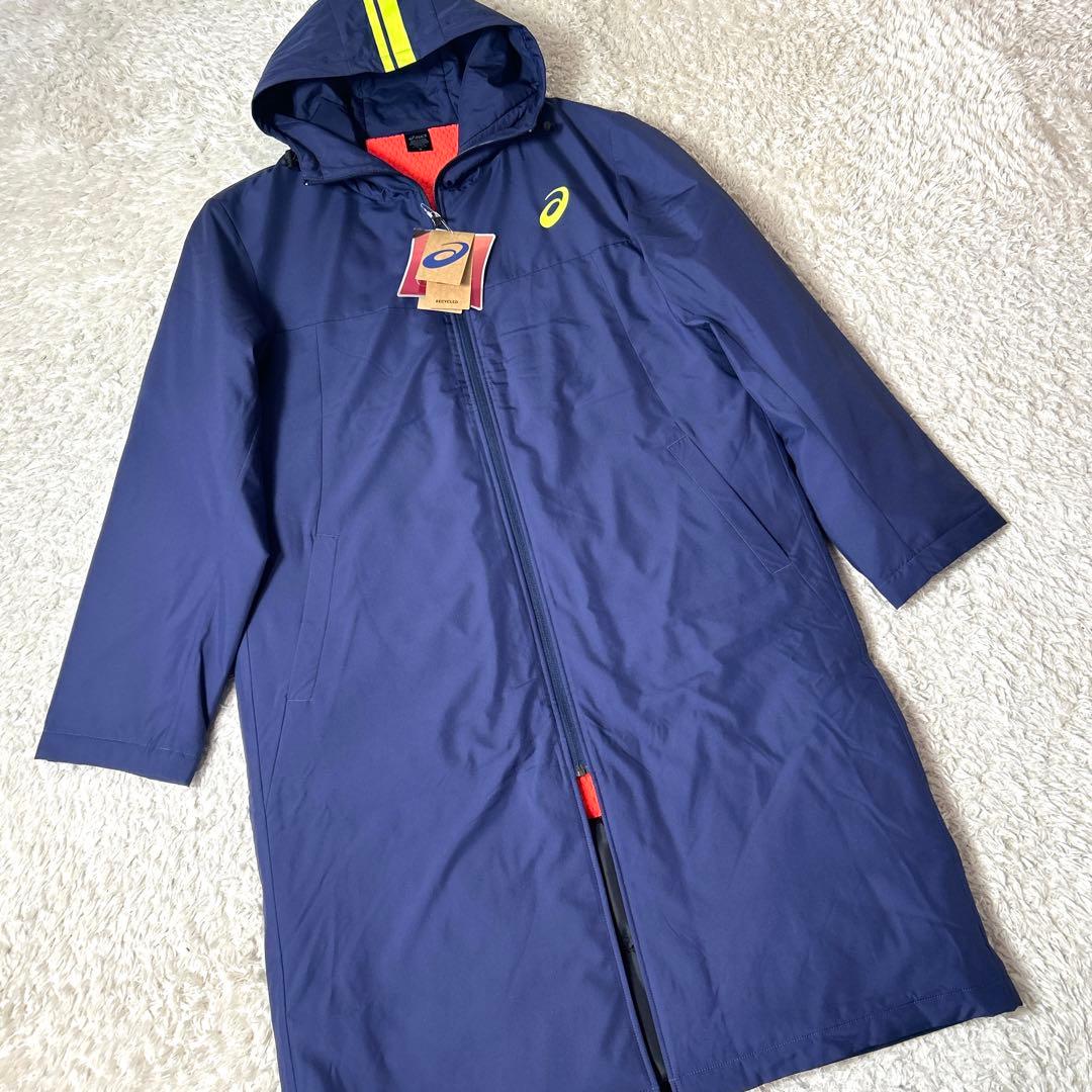 【新品タグ付き】asics 中綿ロングコート ベンチコート ネイビー LLサイズ