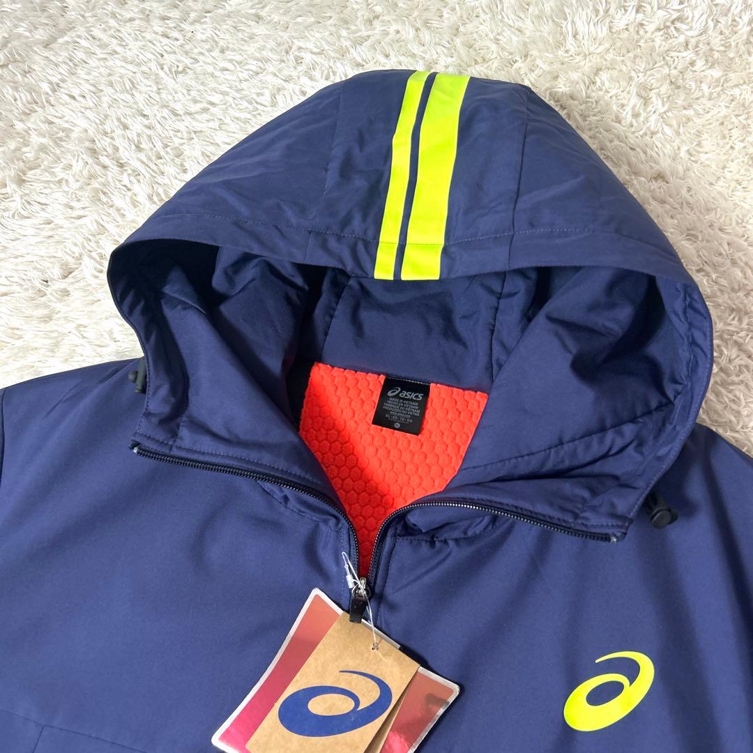 【新品タグ付き】asics 中綿ロングコート ベンチコート ネイビー LLサイズ