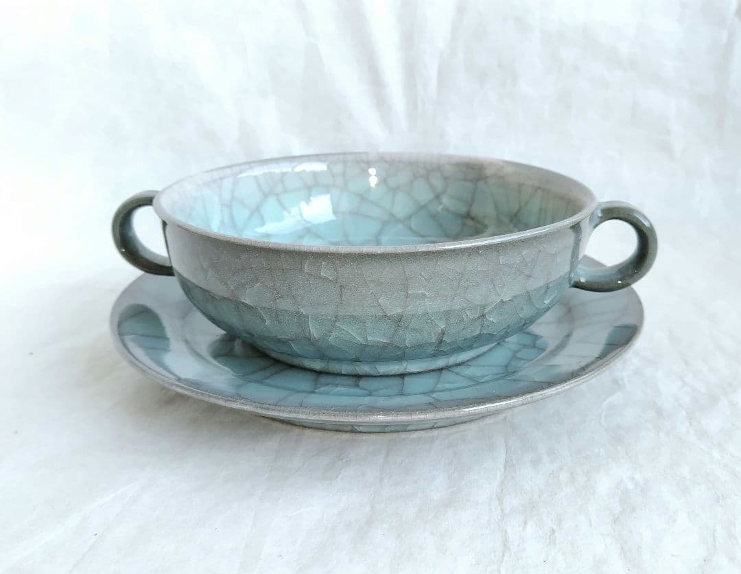 青瓷手付ボウル 青瓷七寸皿セット(未使用 新品同様)