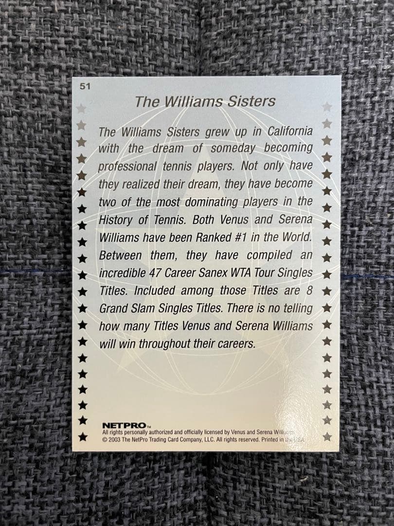 2003 NETPRO ウイリアムズシスターズ　ルーキーカード