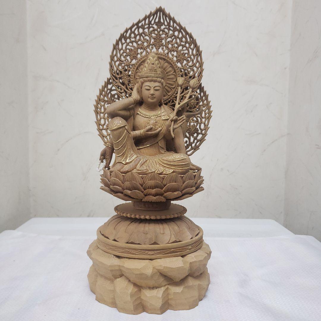 Ｂフライデー蔵出し特価仏像香木 特上彫り如意輪観音菩薩像3寸眼入り 二重唐草光背