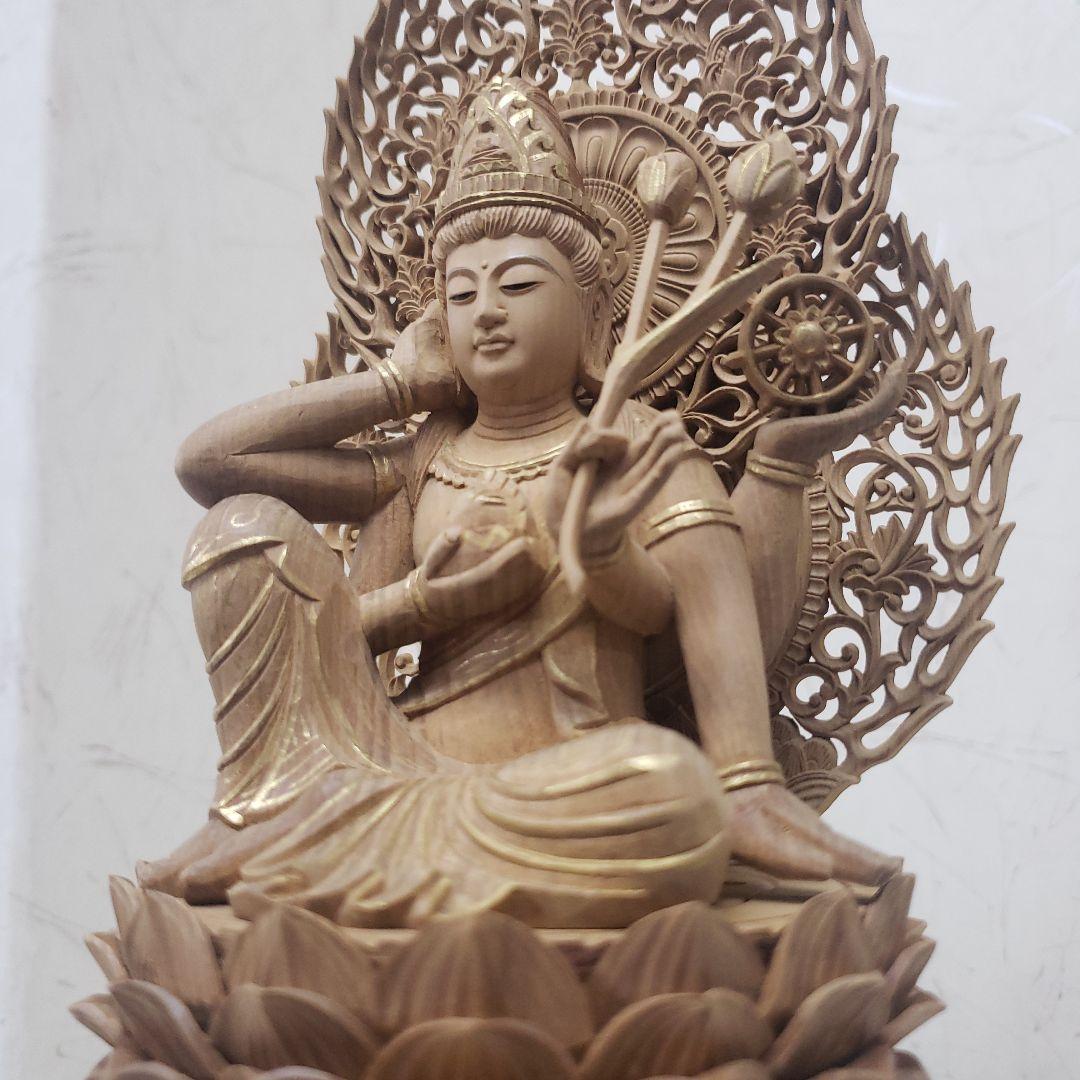 Ｂフライデー蔵出し特価仏像香木 特上彫り如意輪観音菩薩像3寸眼入り 二重唐草光背