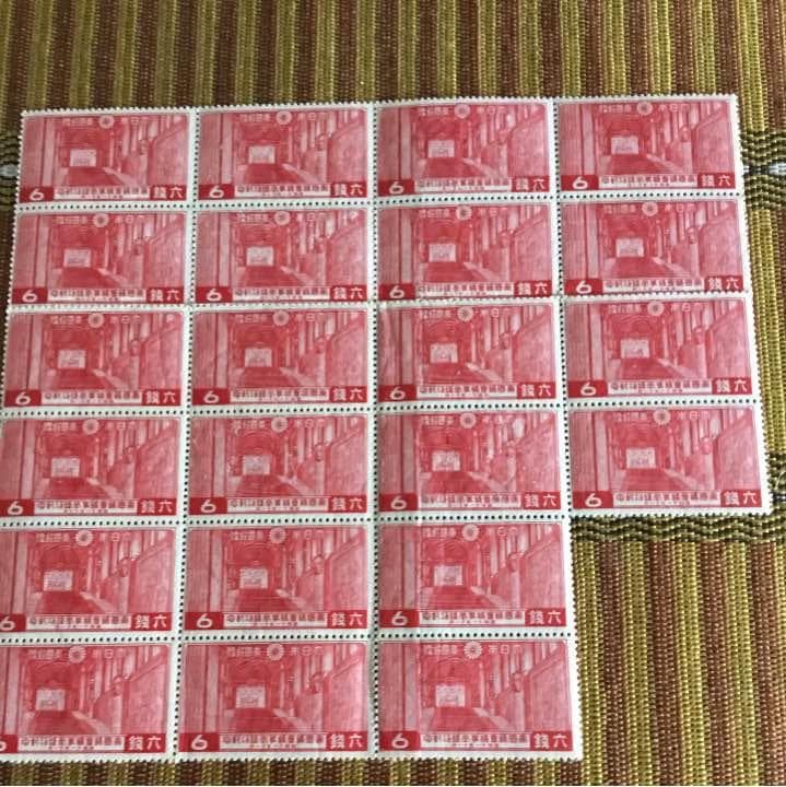 希少！帝国議会議事堂竣工記念切手22枚ブロック！カタログ価4万4千円！裏糊ツヤ