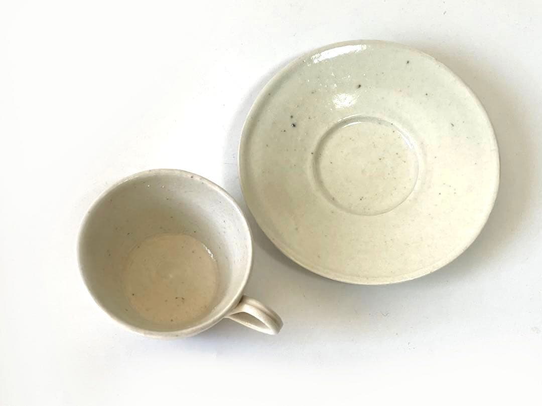 作家物　陶芸家　内田鋼一　白釉　 カップアンドソーサー　デミタス　銘あり