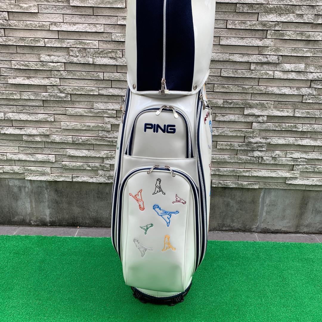 中古品 PING エナメルキャディバッグ ホワイト