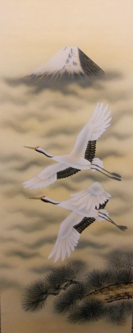 掛け軸 淸甫 靈峰飛翔 絹本 希少 軸装 茶道具 掛軸 美品 です。