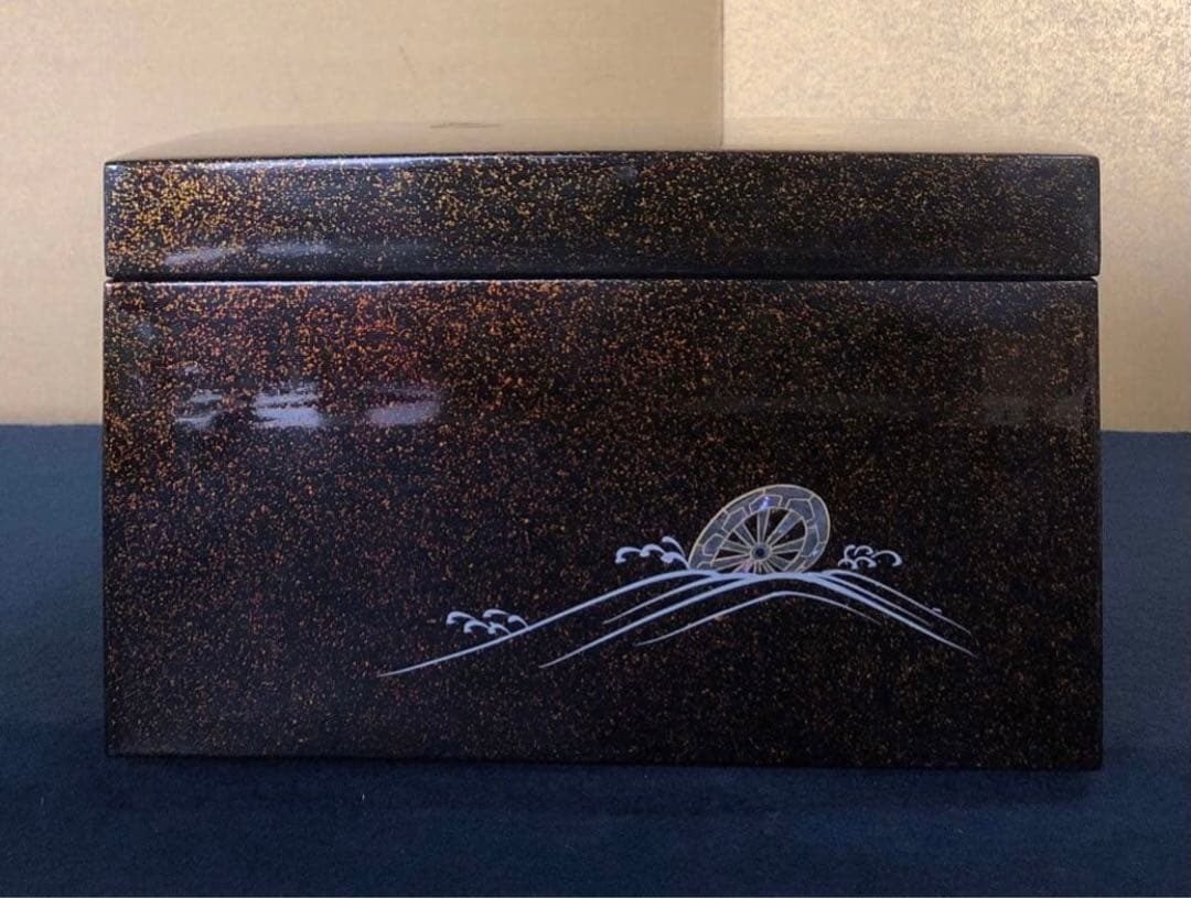 《R》茶道具 梨地 波車蒔絵 螺鈿 青貝 茶箱 木製漆器　260109き2