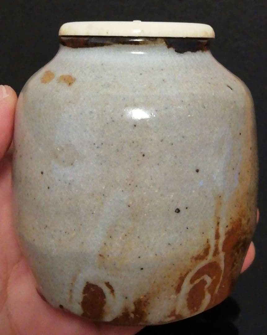 水月窯　虎渓山　唐津焼　茶入　共箱　仕服付　茶道具