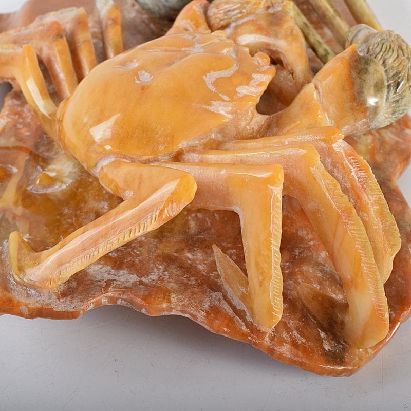 中国　玉石寿山石彫刻　蟹　置物　V　R7799B