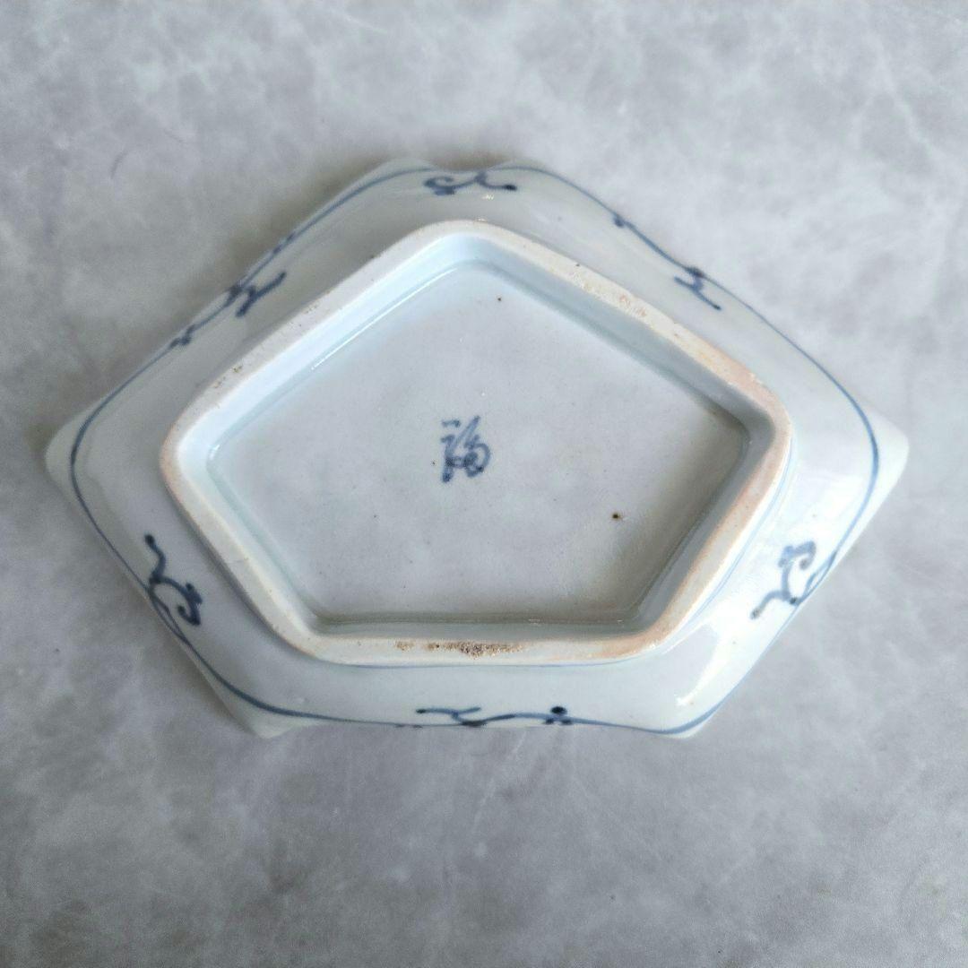 古伊万里　染付　変形皿　型紙摺　印判　龍　骨董　アンティーク　金直し　金継ぎ