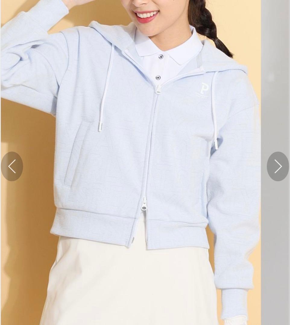 【新品タグ付き】パーリーゲイツ 総柄ロゴフルジップダンボールパーカー