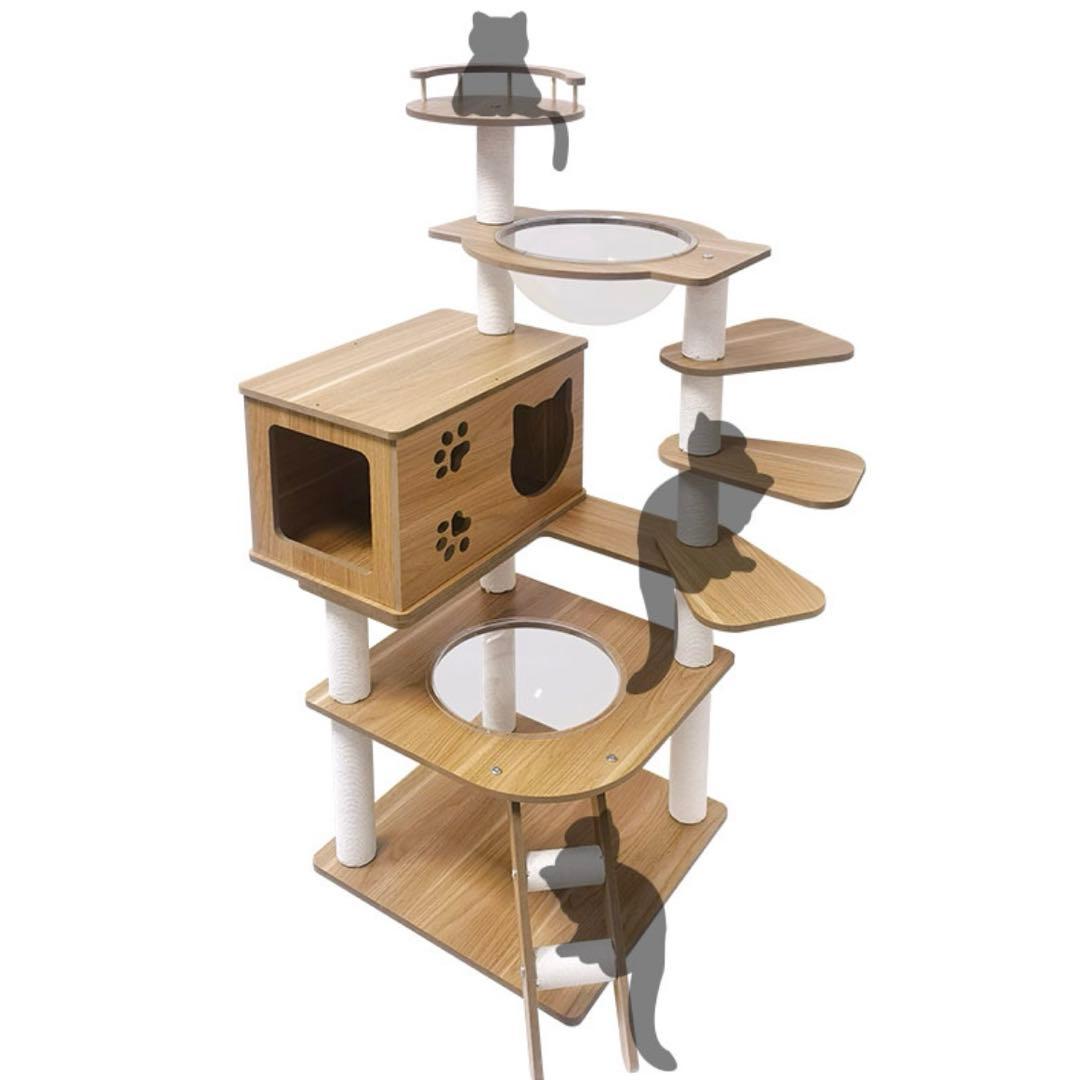 キャットタワー 木製 宇宙船 シニア猫 子猫 据え置き 高さ131cm