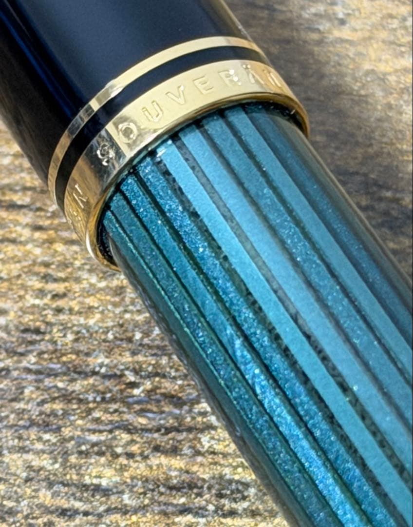 試筆のみ　旧天冠　スーベレン　緑縞　14C ペリカン　グリーン　EF