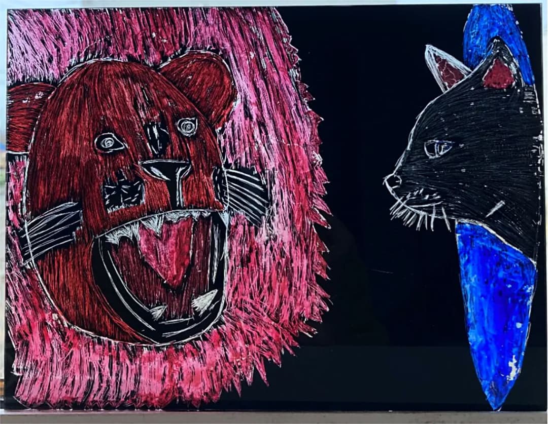 ガラスアート　猫とライオン