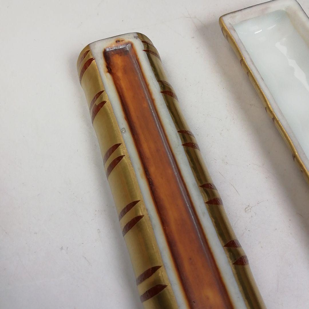 Ｔ９６１　香合　『金襴手　横笛香合』『芳正 造』　共箱　茶道具