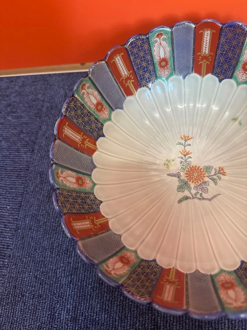 1621 林九郎窯　染錦地紋　盛り鉢　金彩