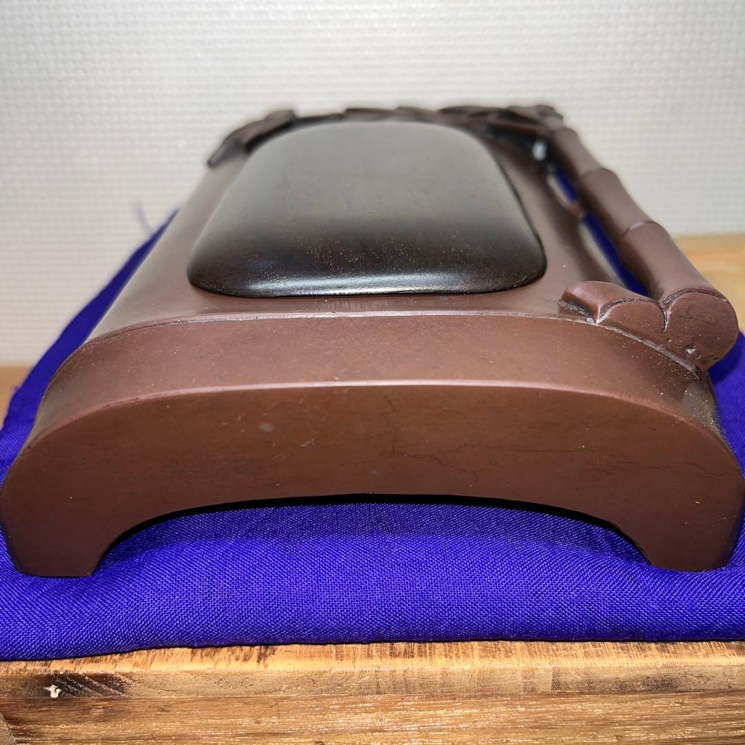 ⭕️赤間硯　希少　特殊　大森玉池軒　超絶技巧　若竹透かし彫り　竹型硯　玉池軒