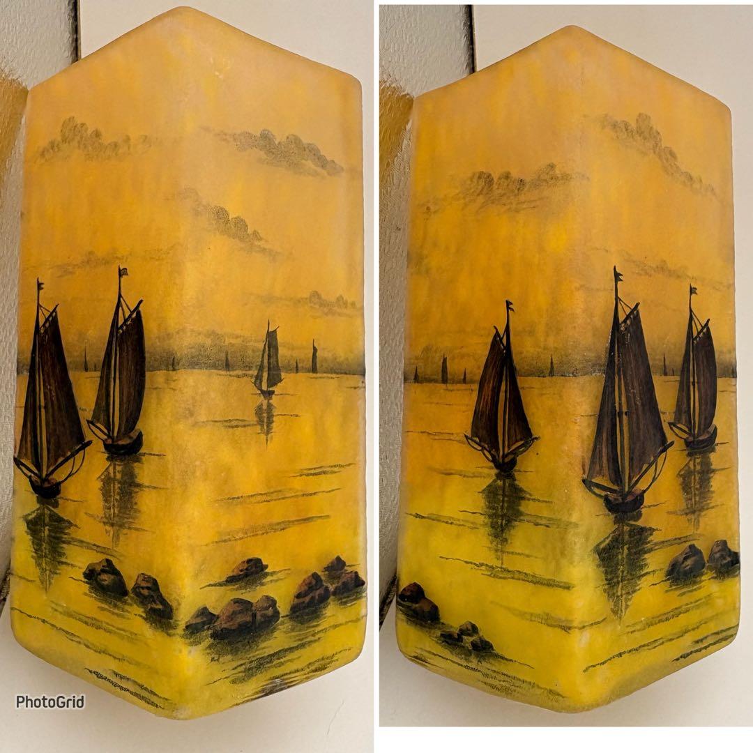 美品 ドームナンシー 帆船文花瓶 フラワーベース ヨット ウランガラス daum