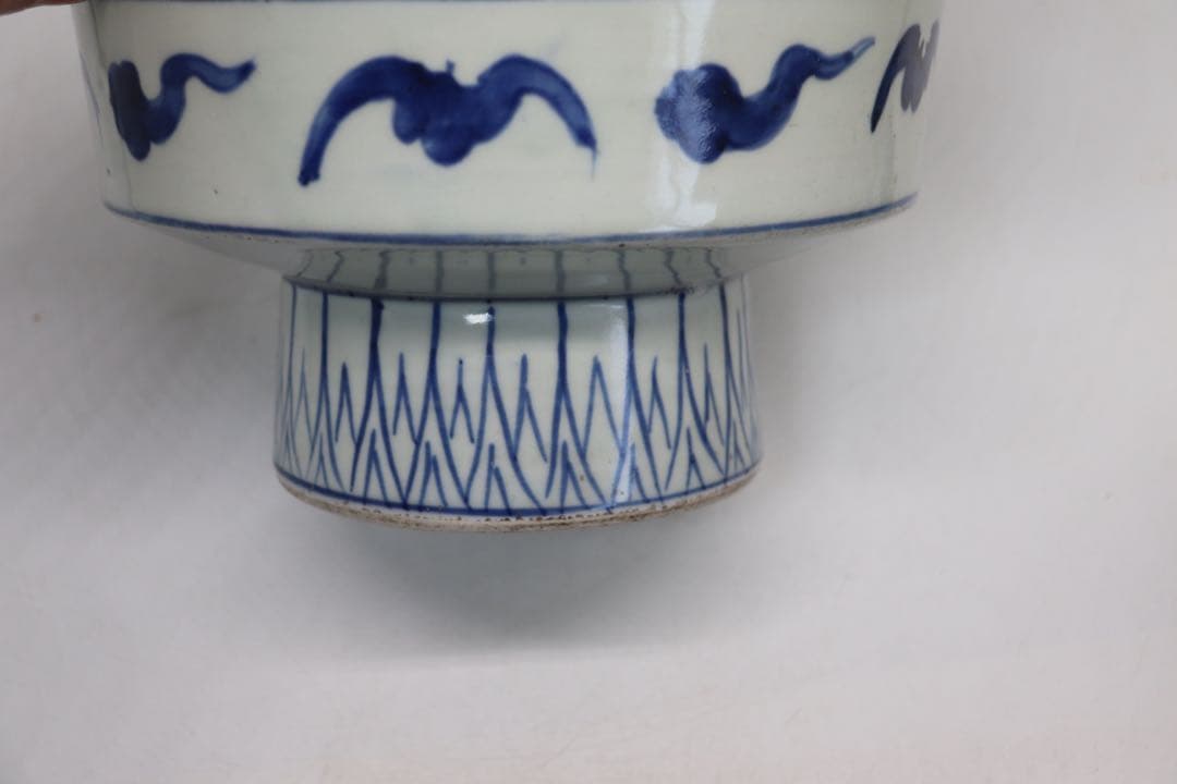 江戸　伊万里　染付　高台鉢　花鳥紋　送料込み1226