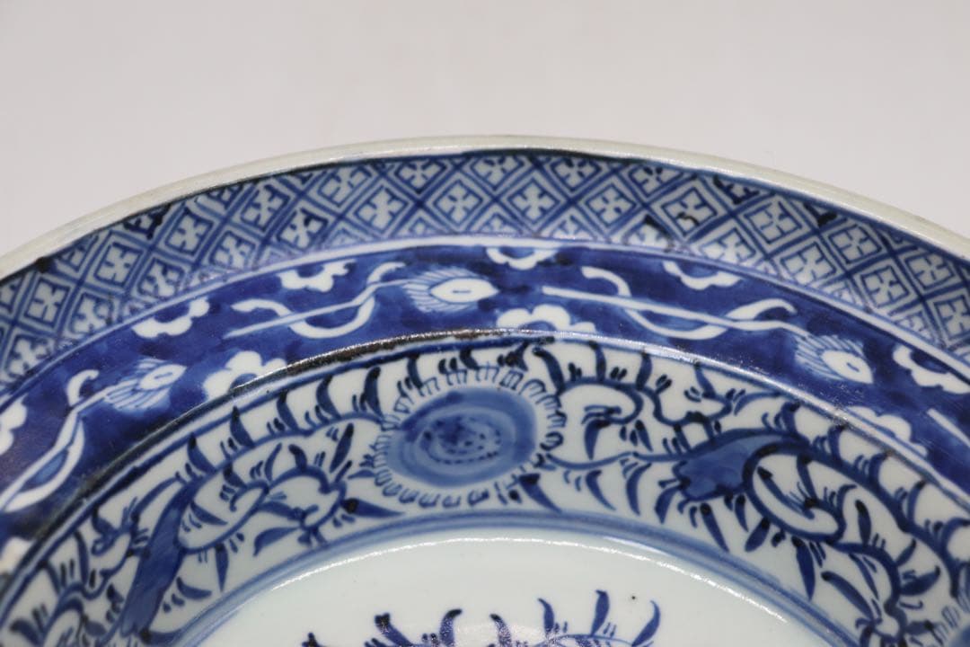 江戸　伊万里　染付　高台鉢　花鳥紋　送料込み1226