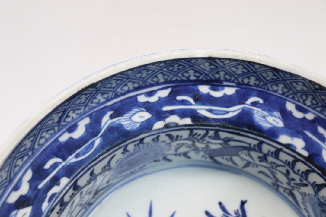 江戸　伊万里　染付　高台鉢　花鳥紋　送料込み1226