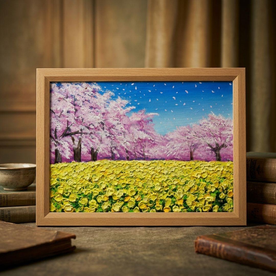 油絵 油彩 油彩画 絵画 絵【桜と菜の花】